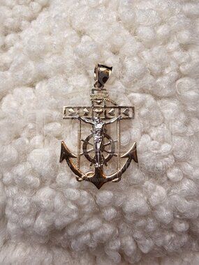 14K Two Tone Gold Mariner Cross Pendant